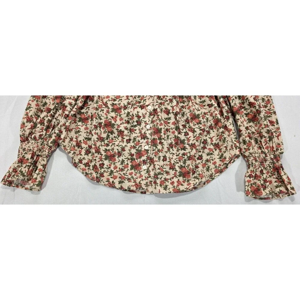 Free People Meant to Be Floral Blouse Ruffle Long Sleeve Cotton XS Romantic Boho